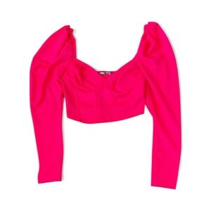 Zara, crop top, long sleeve top, corset top Hot pink, fuchsia,